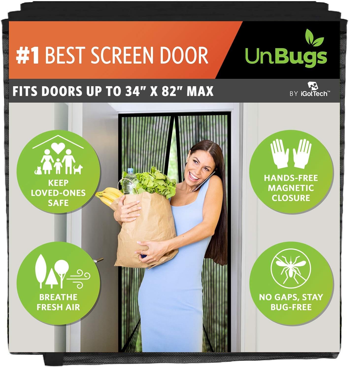 Magnetic Insect Screen Door for Doors Up to 34 x 82 Inches, Easy Open Design