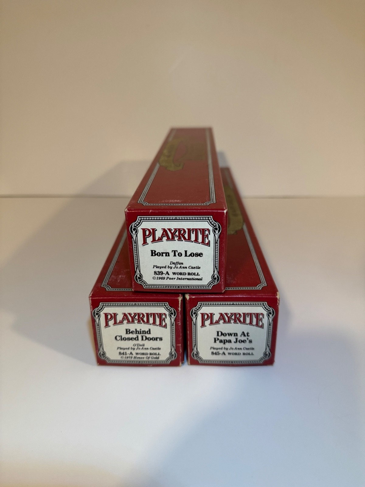 Lot of 3 Vintage PLAY-RITE Player Piano Rolls played by JoAnn Castle