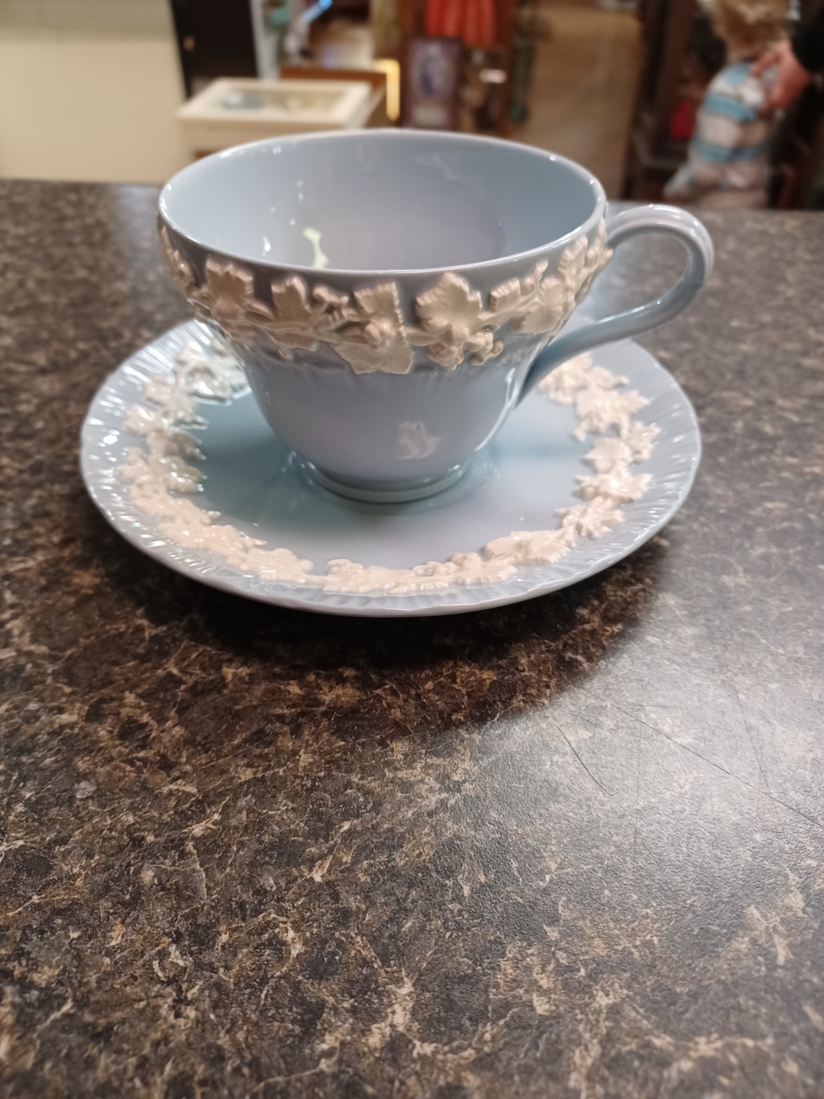 Wedgwood Etruria & Barlaston Queensware Cup & Saucer Grape Leaf Edge