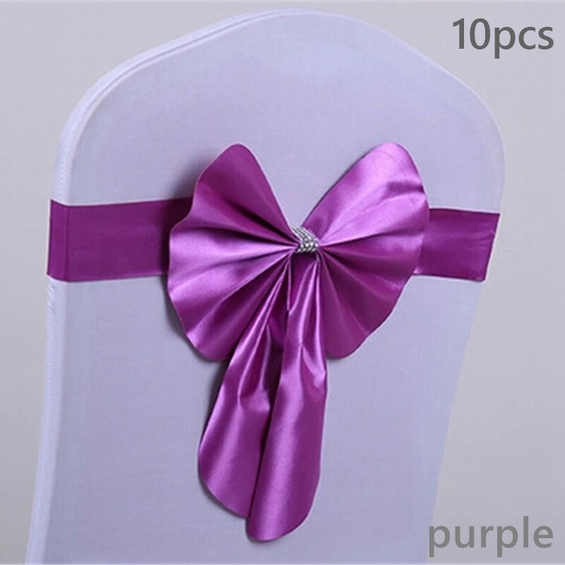 10X Satin Bowknot Tie Chair Sash Ribbon Cover Stretch Wedding Party Supply Kit