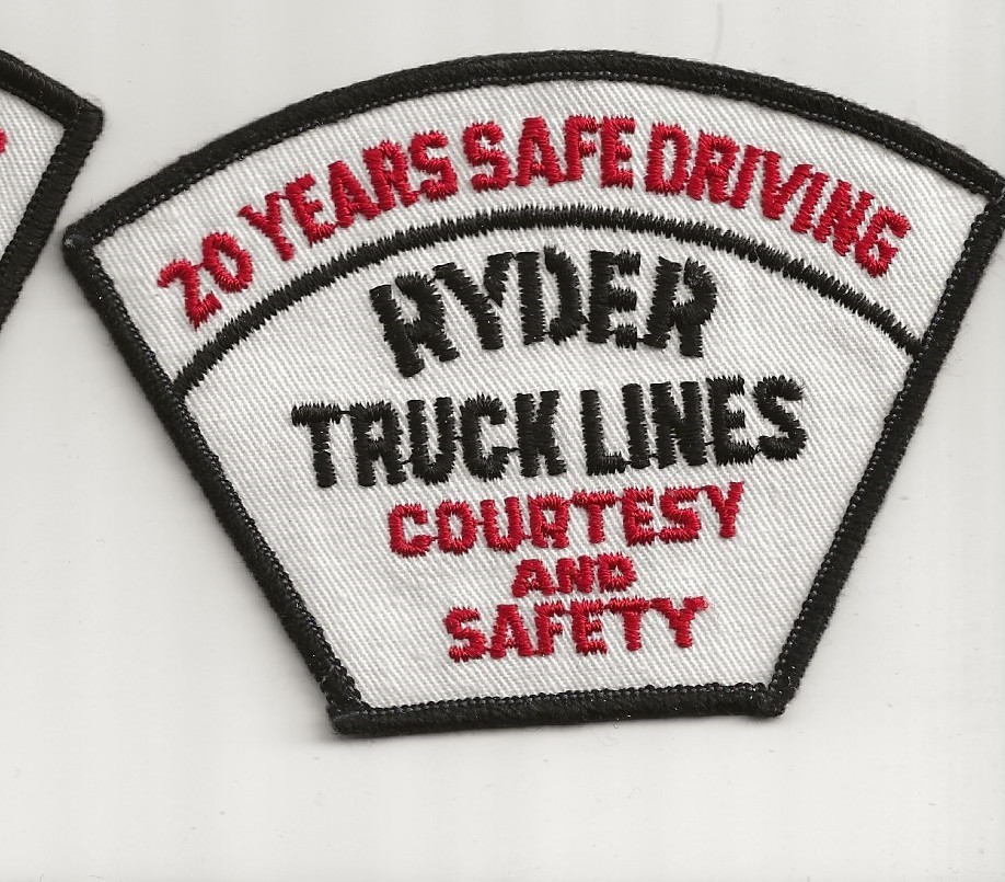 Ryder Truck Lines 20 years safe driving trucking company patch