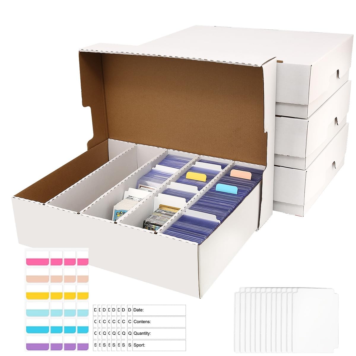BIU-BOOM 5-Row 3200+ Cardboard Sports Card Storage Box w/ Dividers & Labels