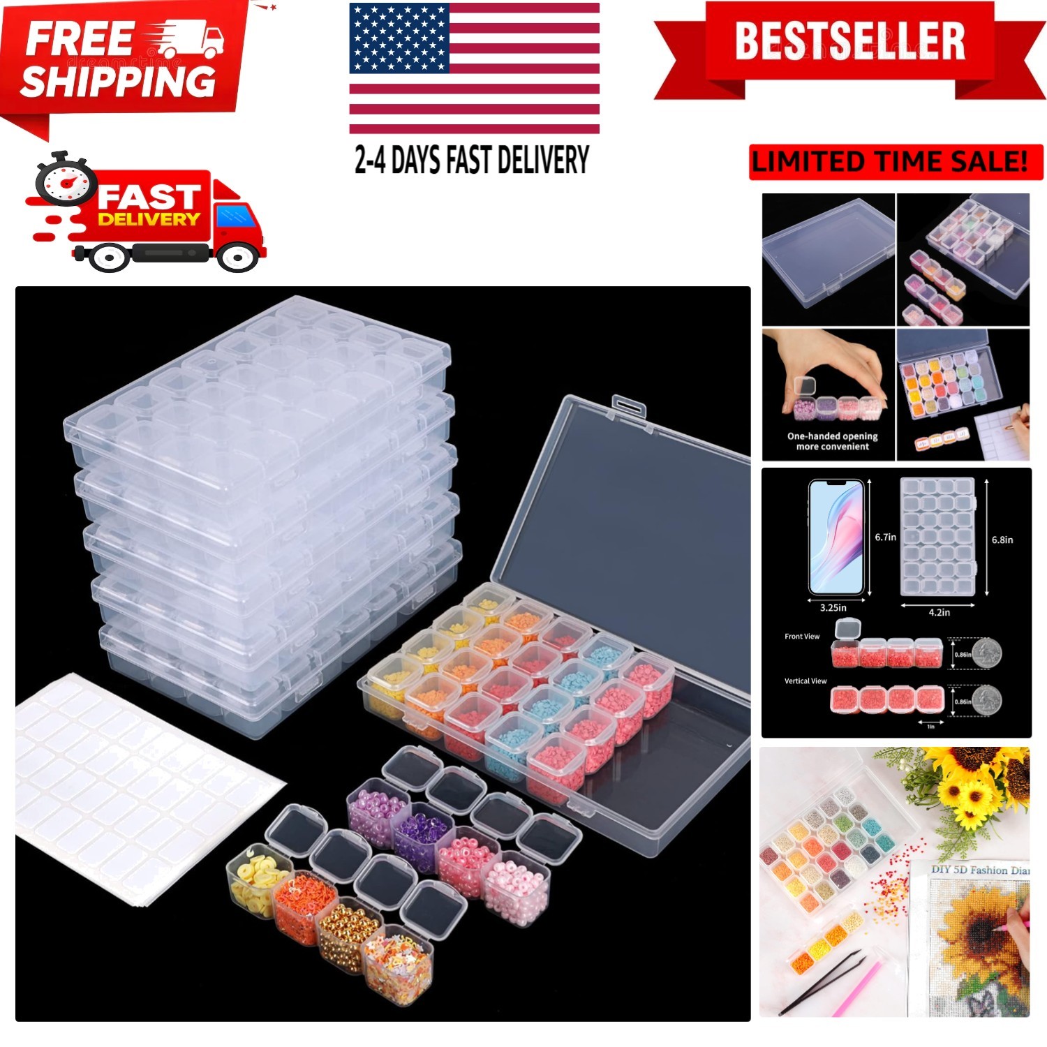 168 Slots 6pcs 28 Grids Diamond Painting Boxes Plastic Organizer, Bead Organizer