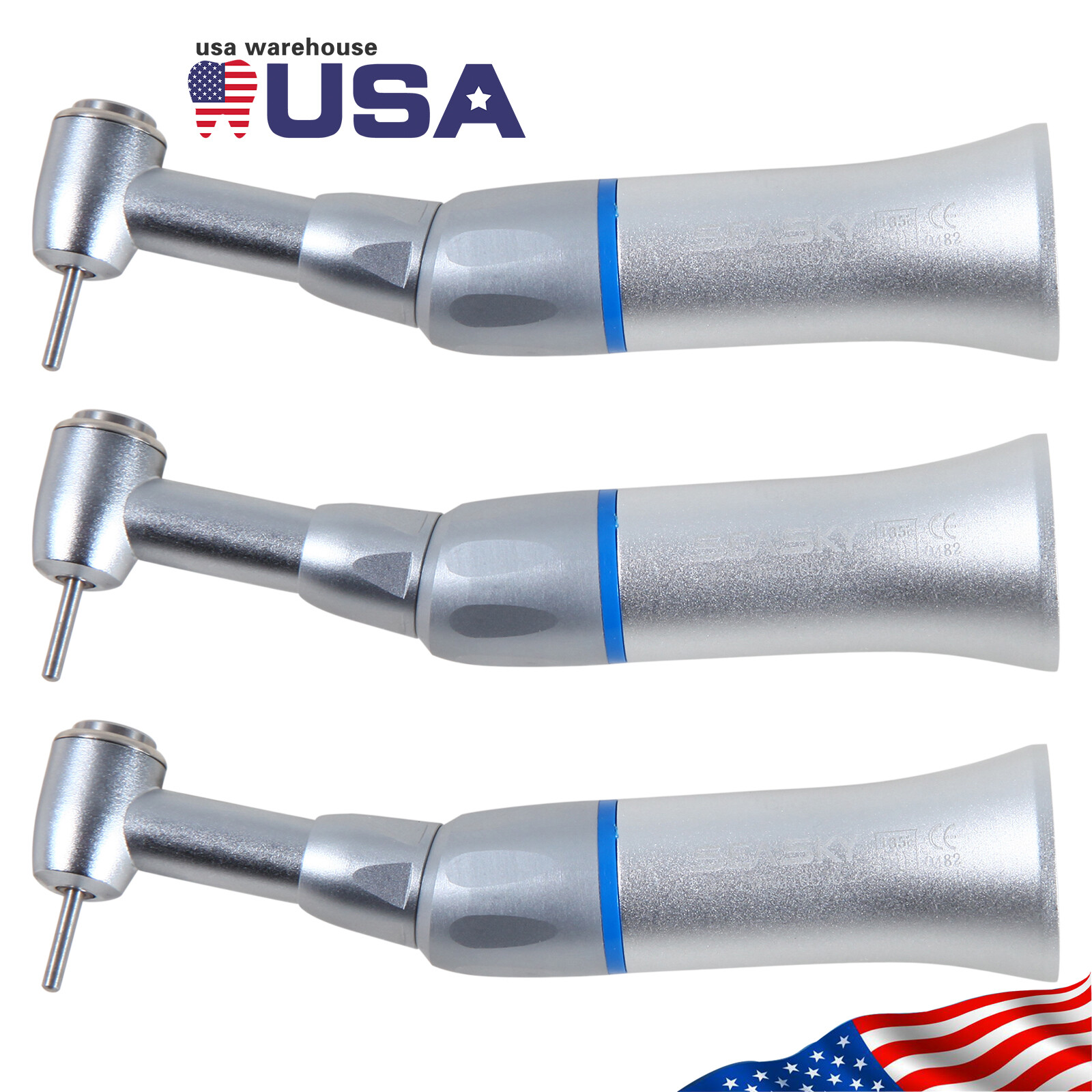 3PC Dental Contra Angle Slow low Speed Handpiece Push Button Fit FG Burs 1.6mm