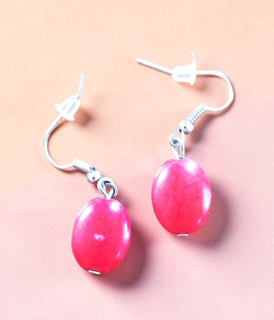 Vintage 90s Red Agate Cabochon Oval Earrings Retro Gemstone Jewelry