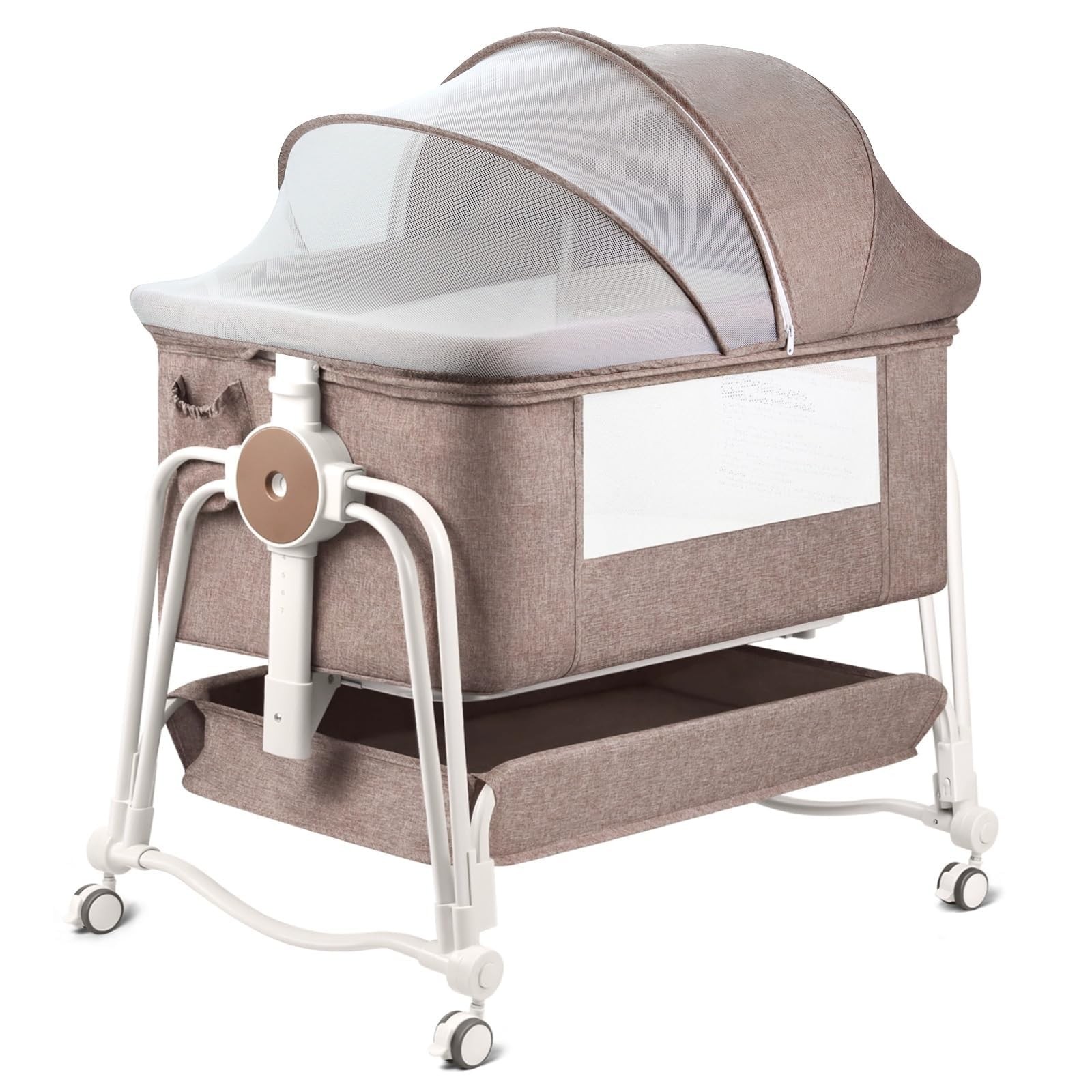 Crib Bedside Sleeper 4 in 1 Rocking Baby Bassinet 7 Level Adjustable Khaki