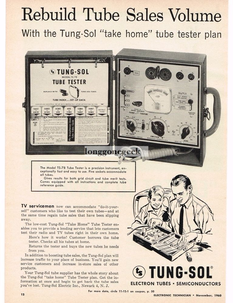 1960 Tung-Sol Model TS-78 Tube Tester VINTAGE Print Ad