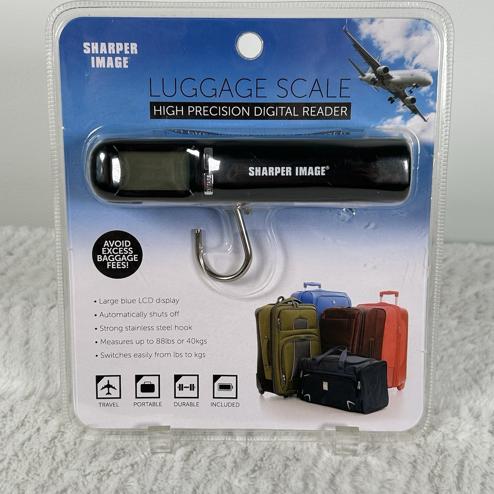 Sharper Image Digital Luggage Scale LCD Display Stainless Steel Hook NEW