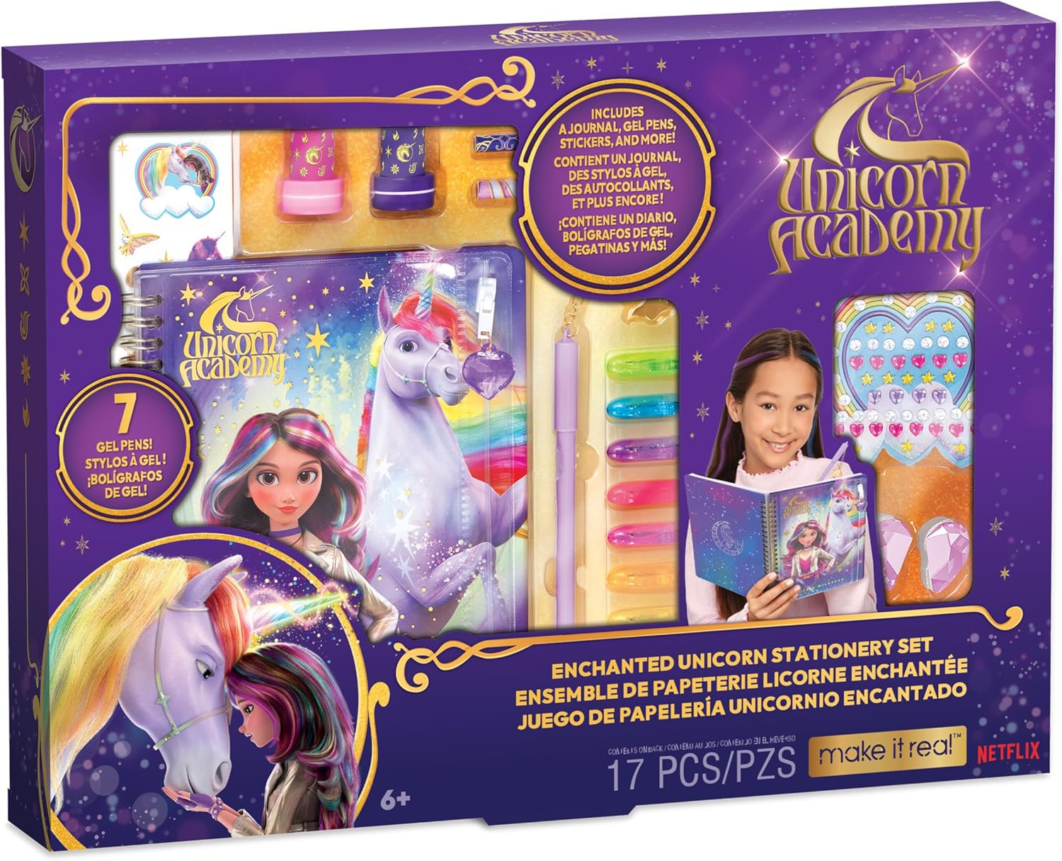 : Unicorn Academy: Enchanted Unicorn Stationery Set - 17Pc Journal Kit, Gel Pens