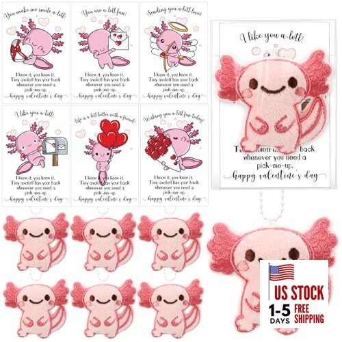 12 Sets Valentine Axolotl Gifts Bulk Axolotl Stuffed Animal Keychain with 