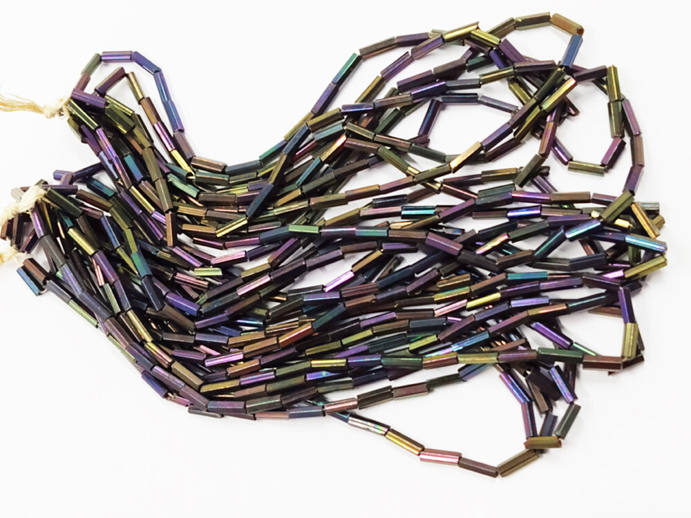 Antique Vintage Bright Metallic Purple Iris AB Bugle Beads Czech Glass BB151-46