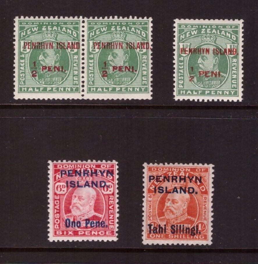 Penrhyn Island 1914 New Zealand Surcharged mint hinged stamps