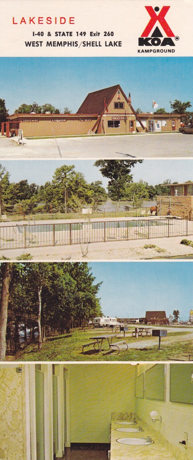 1970's Lakeside Campground West Memphis Arkansas Card Brochure 