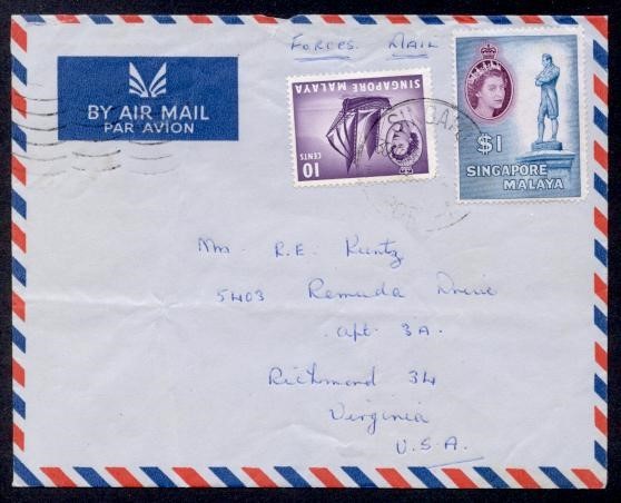 SINGAPORE 1958 $QEII FORCES AIRMAIL TO USA