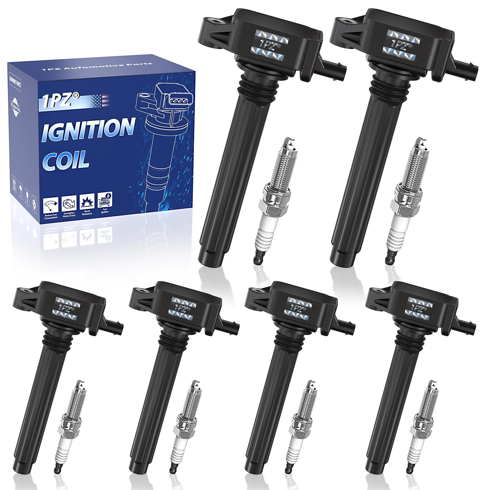 1PZ CJ2-KB5 Ignition Coil Pack UF648 and Iridium Spark Plug 9407 Compatible w...