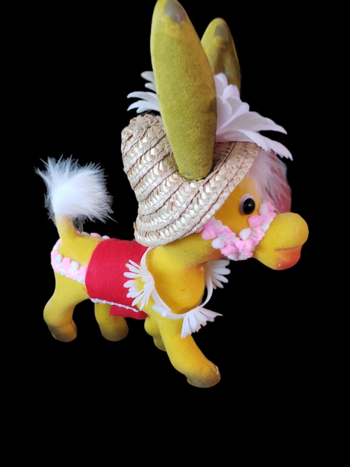 Vintage 1960s Hong Kong Velvet felted plastic Donkey mule yellow