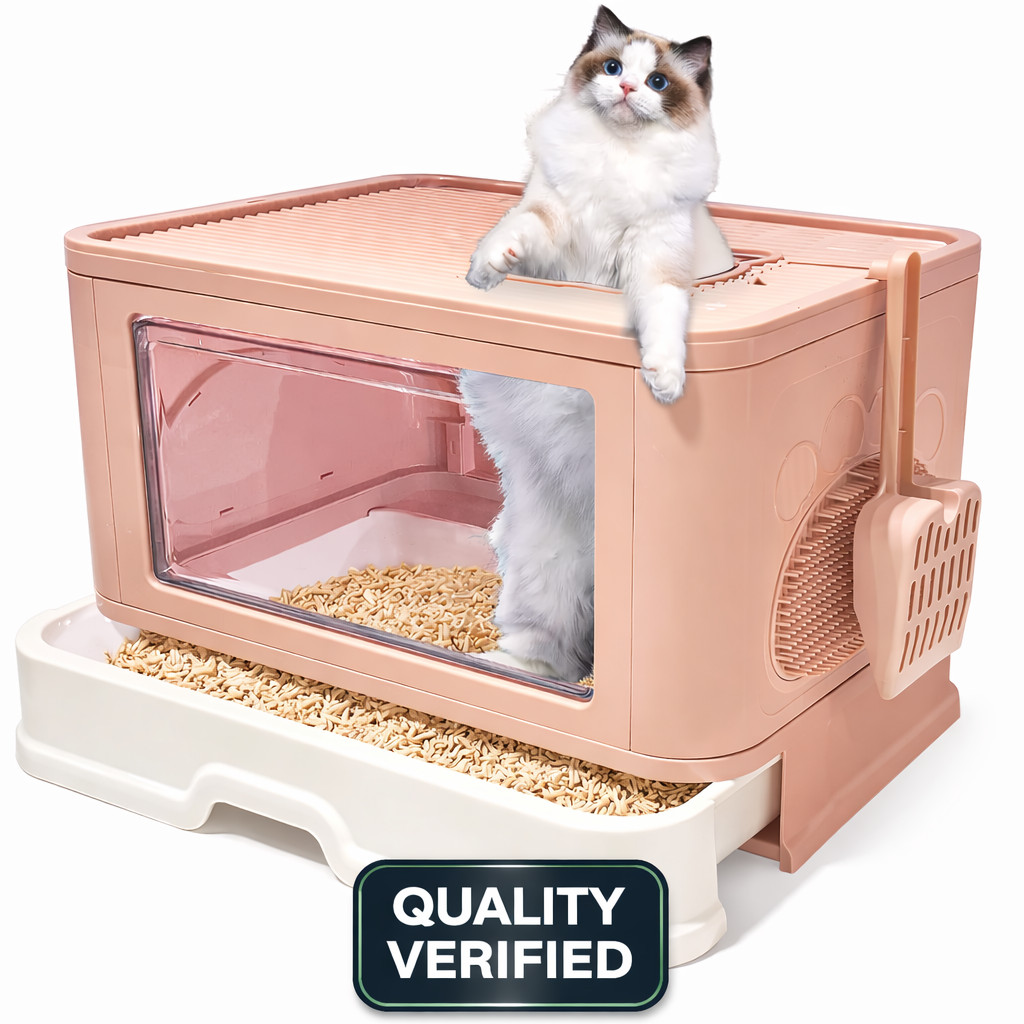 Enclosed Top Entry Cat Litter Box Foldable Covered Cat Toilet Large portable