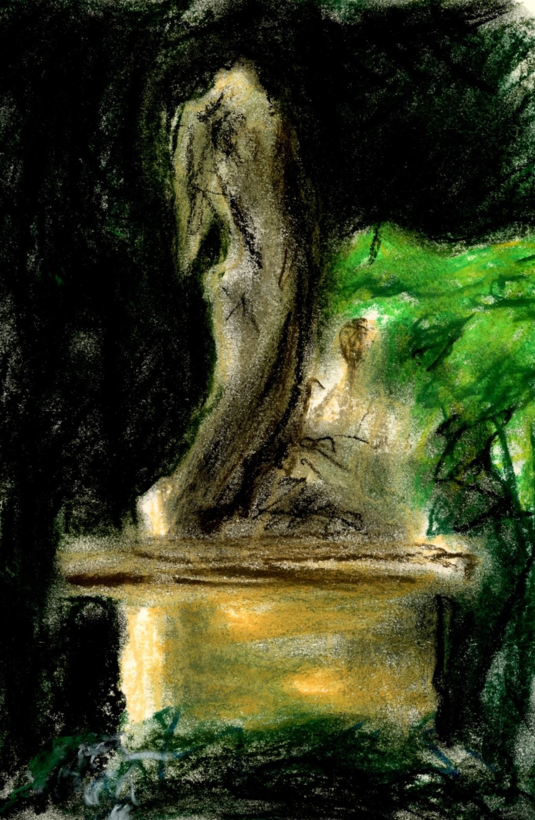 Karlheinz Schäfer Statue Park East German Art Signed Unique Pastel 2005