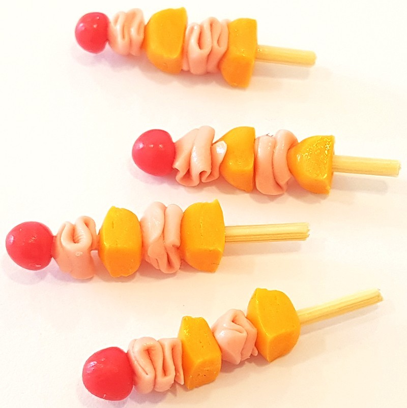 100 Dollhouse Miniature Ham + Cheese Skewers * Doll Food Barbi Diorama Wholesale