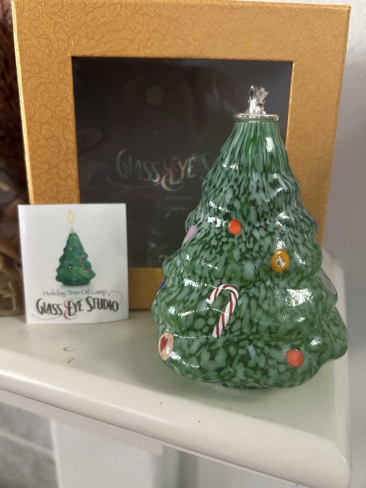 Glass Eye Studio Christmas Tree Handblown Art Glass Oil Lamp . Made In USA.