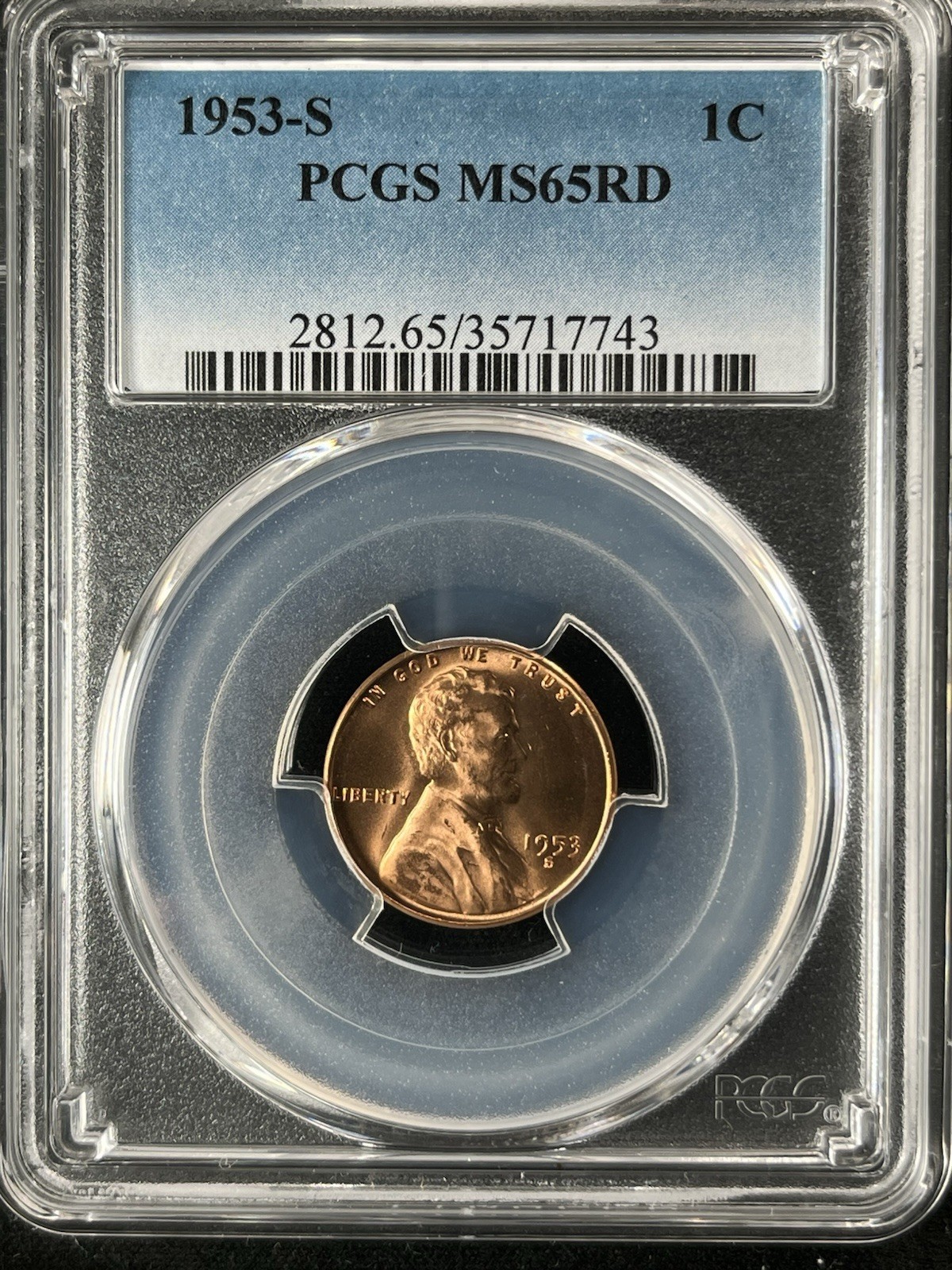 1953-S 1C RD Lincoln Wheat One Cent  PCGS MS65RD  35717743