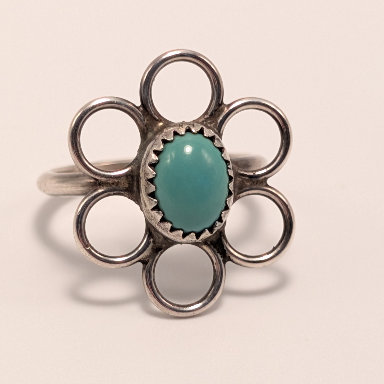 Vintage Southwest Faux Turquoise 925 Daisy Flower Ring Sz 5.75 Minimalist Cute 