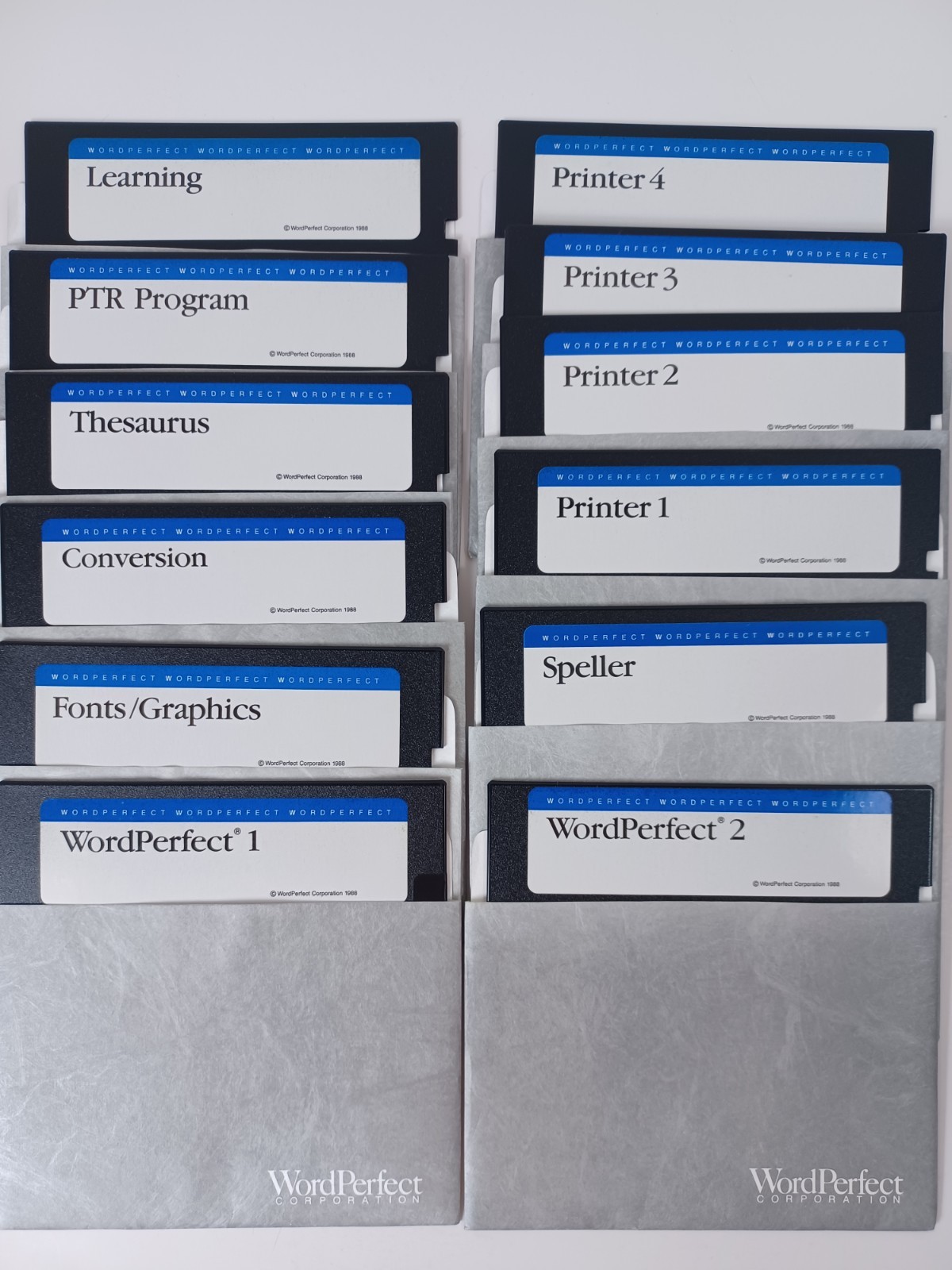WordPerfect 1 and 2 + (10) Font/Graphics, Speller etc 5.25" Disks