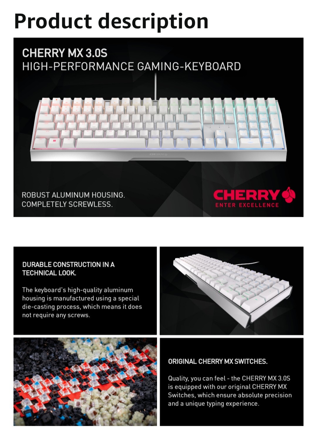 Cherry MX 3.0 S Mechanical Gaming Keyboard RGB Wired Aluminum Full Size White