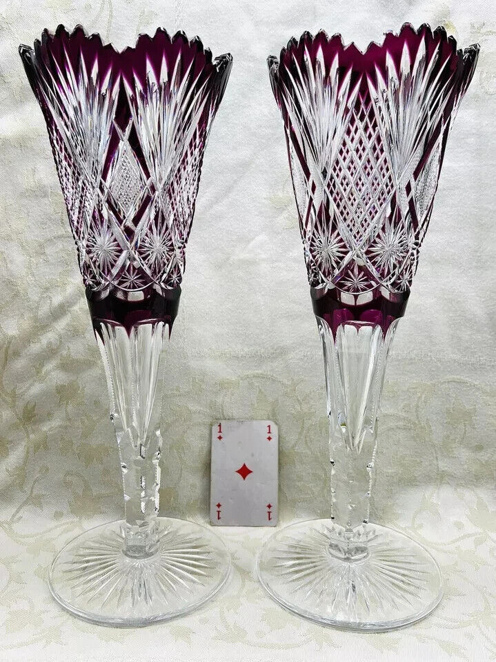 VAL SAINT LAMBERT VASE POKAL POKALE CRISTAL DOUBLE DE MARIAGE COULEUR COLORÉ AA