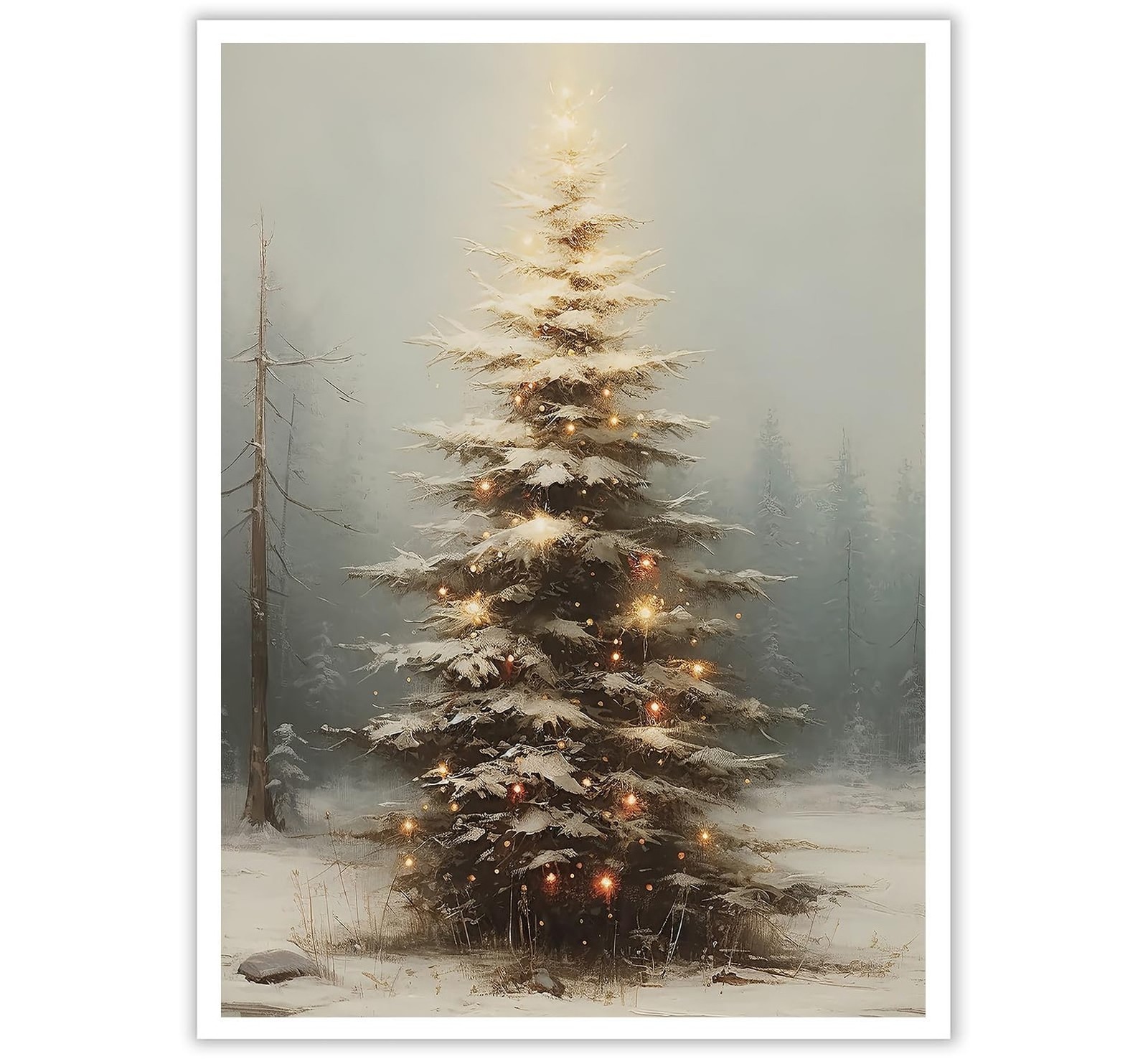 Huabsad Vintage Christmas Tree Wall Art Retro Lighted Winter Pine Botanical A...