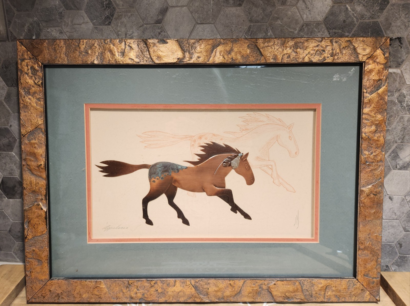 Mark Oberkirsch Horse Copper Designs In Matted Framed Vintage 23x17