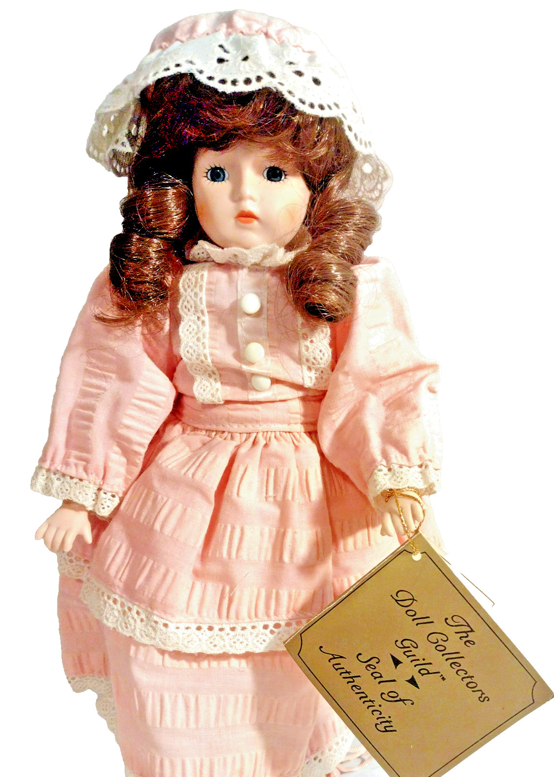 Seymour Mann Porcelain Doll 1982 Brown Hair & Pink Dress