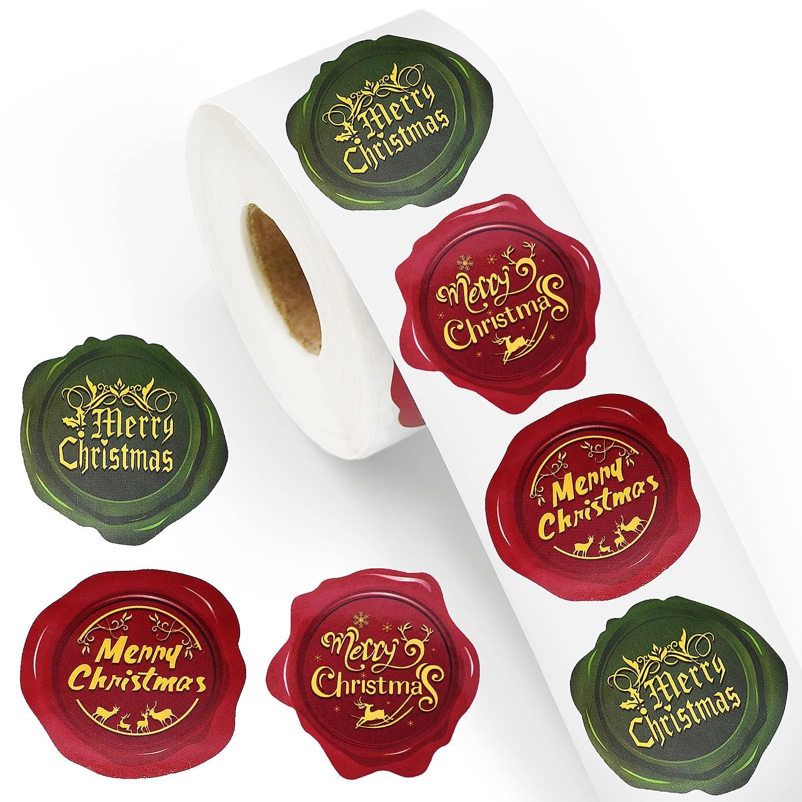 500 Pieces 1.5 Inch Christmas Stickers Roll for Envelope - 3 Designs Stamp 