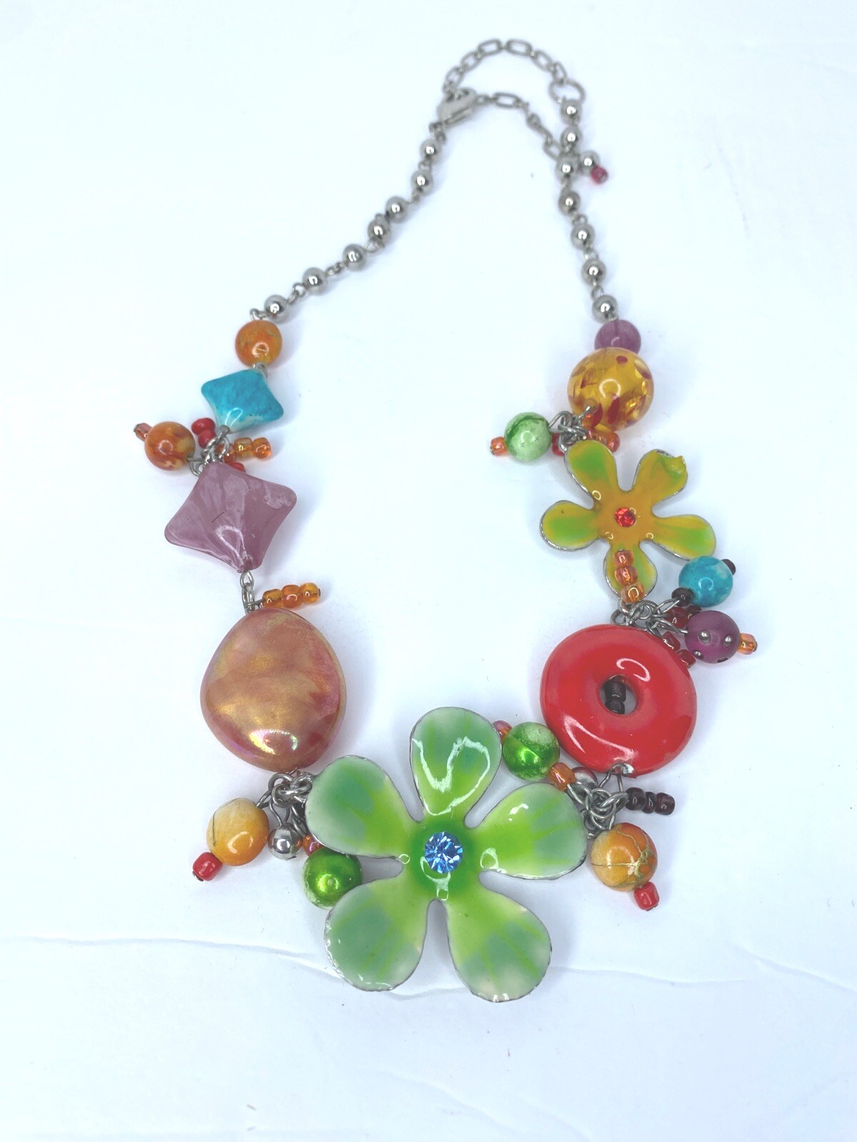 Floral Beaded Necklace Multi-Gemstone Woman’s 18”