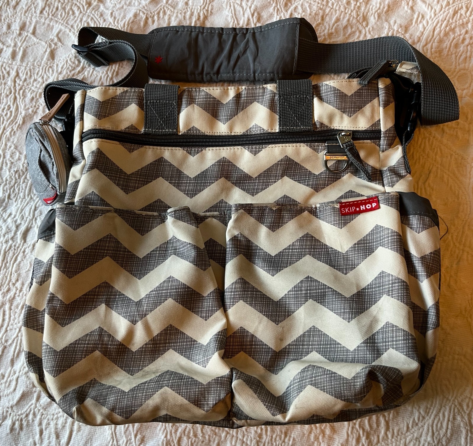 SKIP HOP Diaper Bag Gray Chevron Plus Pacifier Holder Accessory