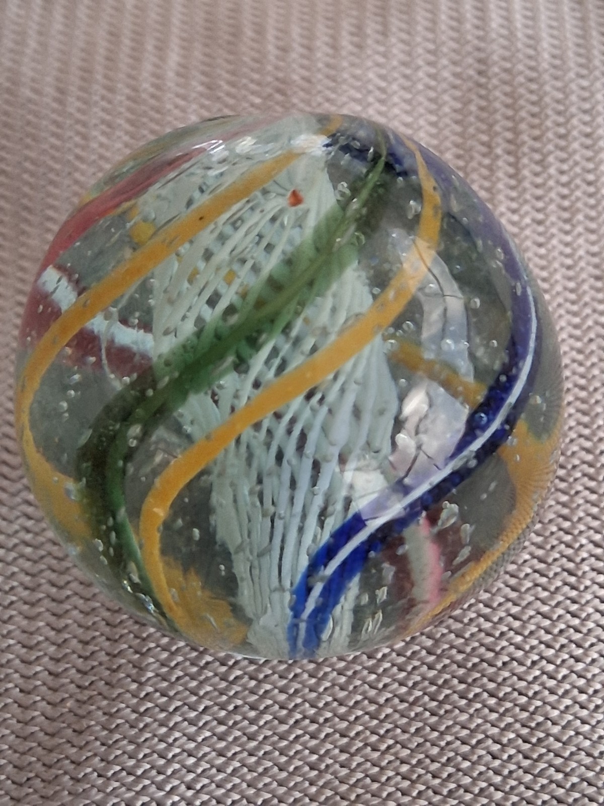 Large 1.20" Antique White Latticino Marble  w/Jelly Outer Bands  - F/S