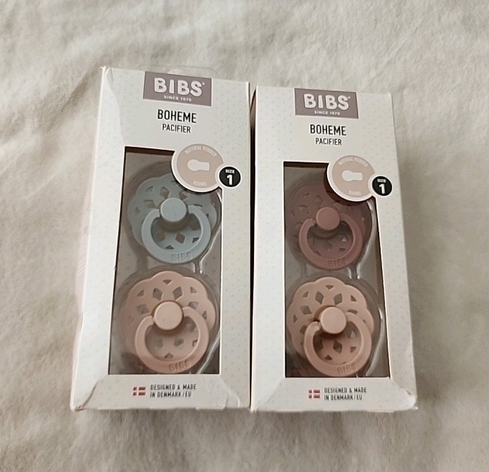 BIBS Boheme Natural Rubber Pacifiers 2-Packs Size 1  Pink & Bluish Grey 2pk