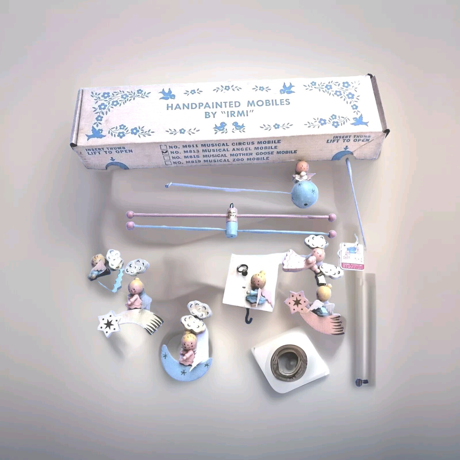 Vintage Irmi Handpainted Musical Angel Crib Mobile M813 Baby Nursery With Box