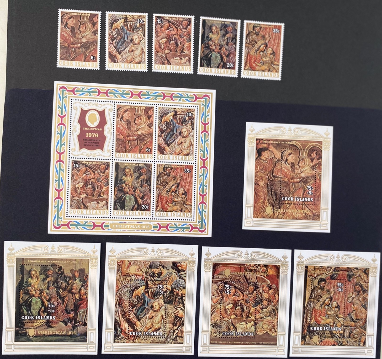 Cook Islands 1976 Christmas Paintings Stamp Set + MS x 6 MNH