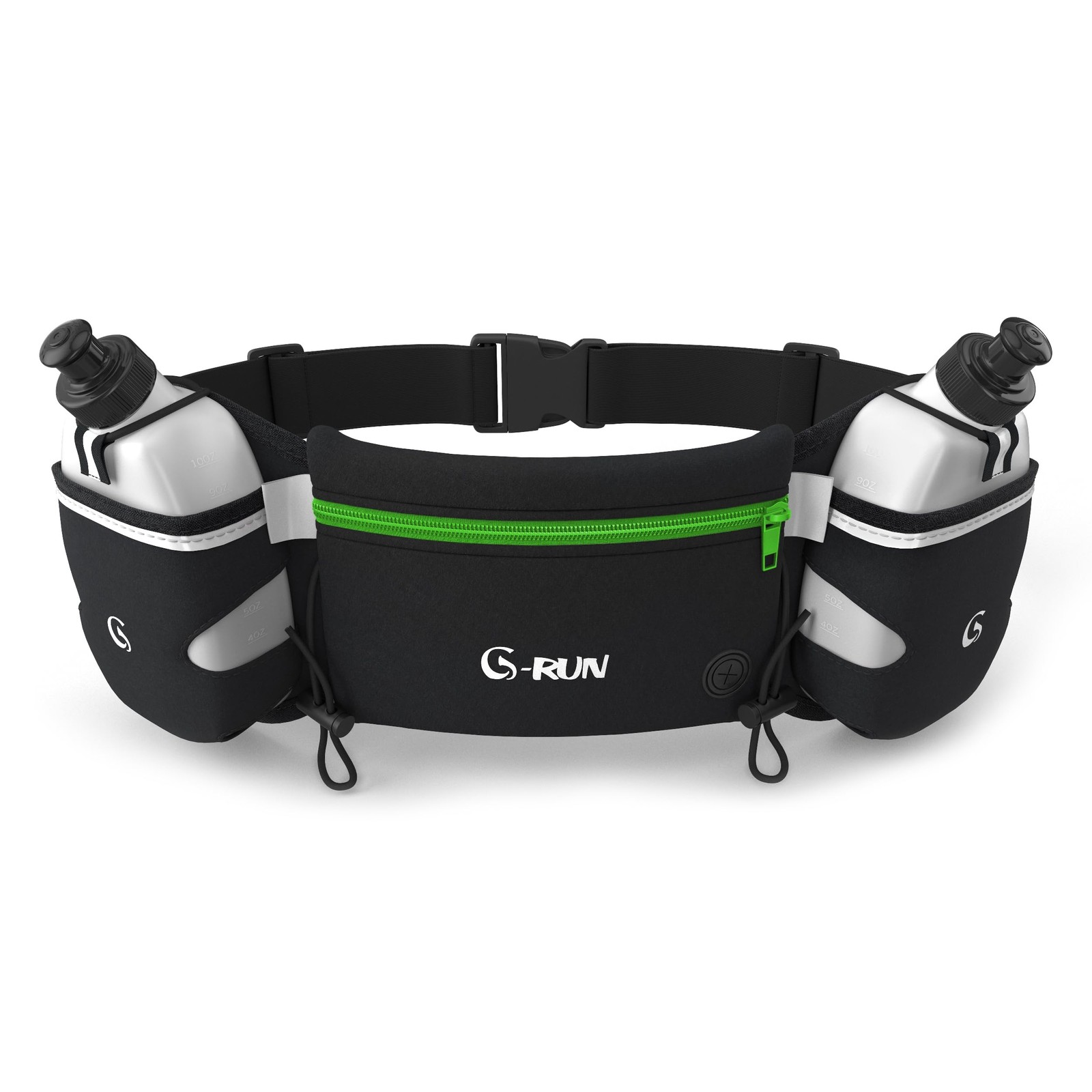 Q-RUN Hydration Running Belt with 2 x 10oz Water 15-24 inches, Neon Green 
