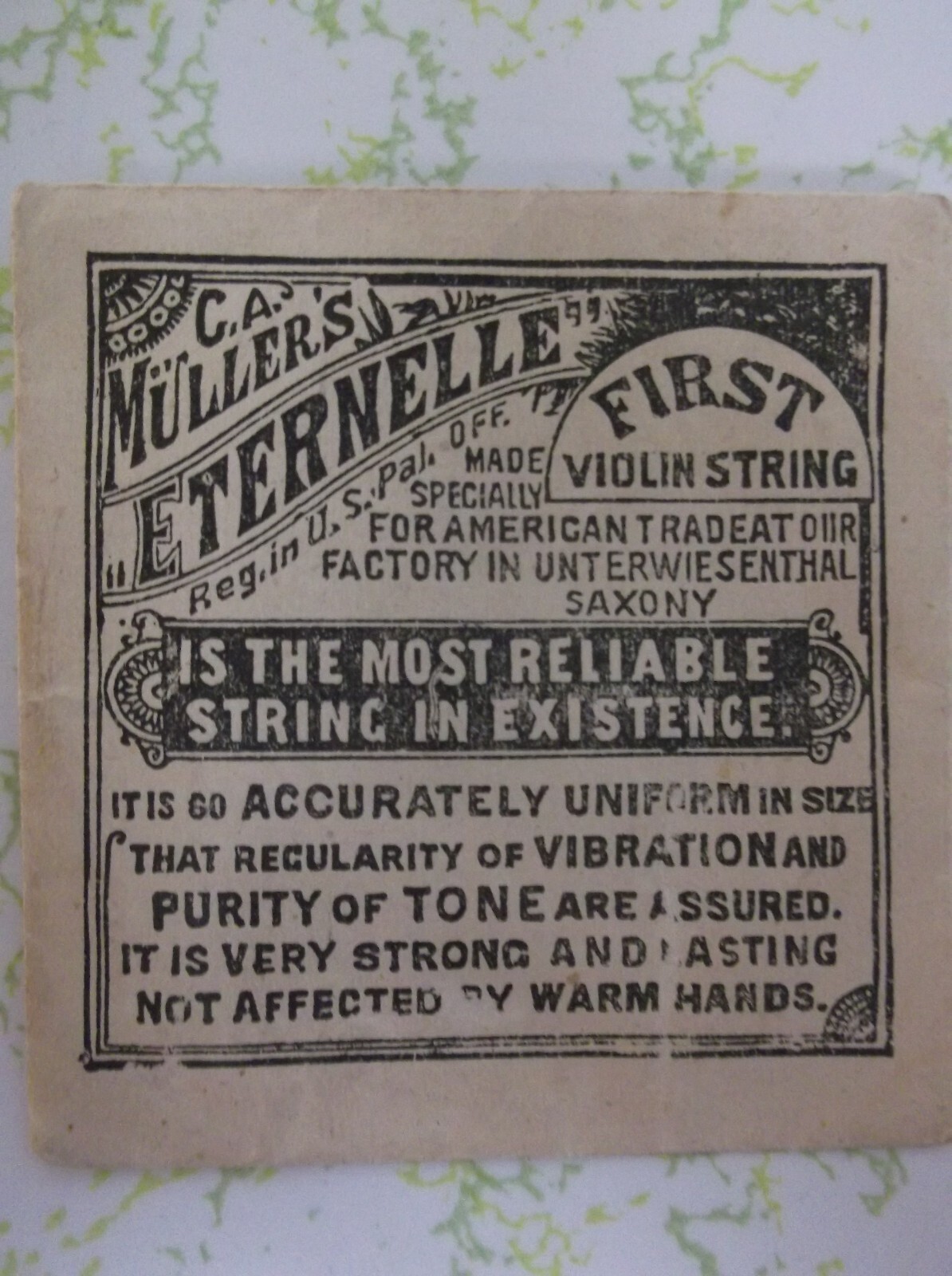 Antique Violin String Package (no string) C A Mullers Eternelle Paper Ephemera