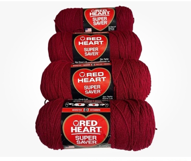 VTG Red Heart Super Saver Yarn BURGUNDY 0376 Acrylic 7 oz NO DYE LOT ~ LOT OF 4