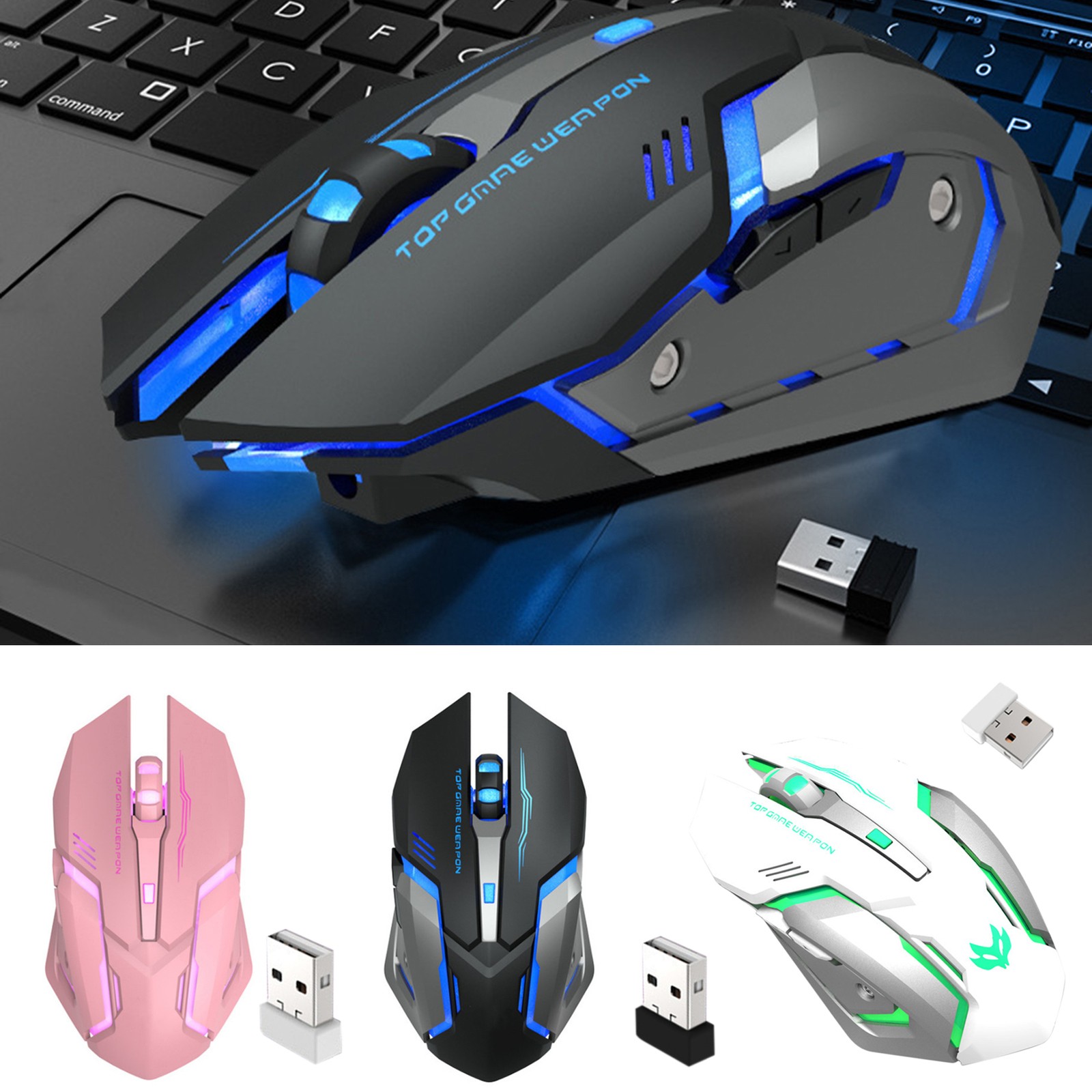 Wireless Gaming Mouse PC Rechargeable LED Light USB Computer Laptop Silent Mice