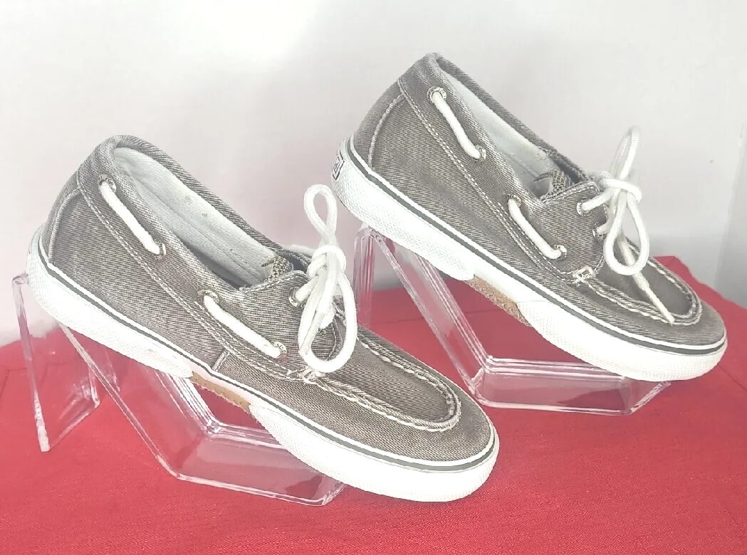 Boy"s Sperry Top-Sider Laces Size 12.5 M Olive Green White Washed Boat Shoes
