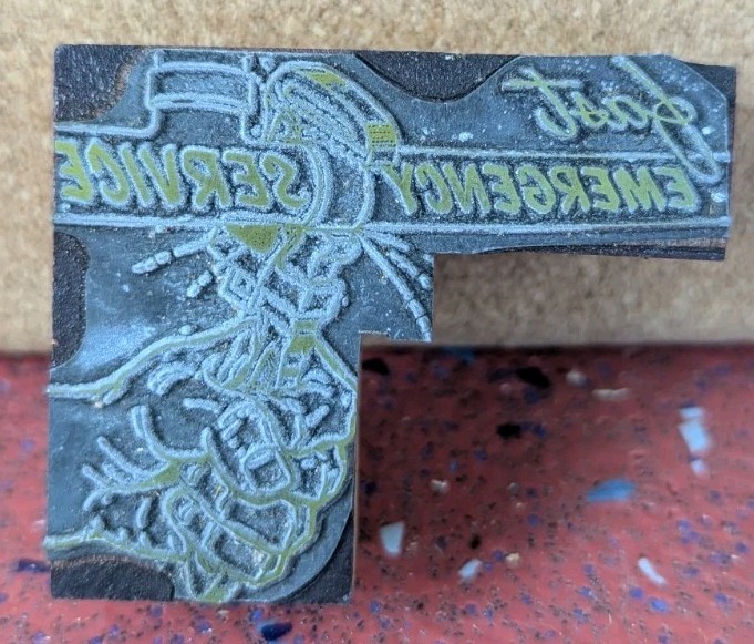 Vintage Printer Printing Block Metal Plate Wood Fast Emergency Service Plumbing