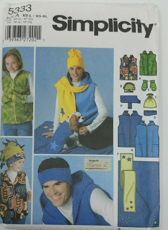 Simplicity 5333 Unisex Child teen adult Fleece Accessories Dog Coat Sew Pattern 