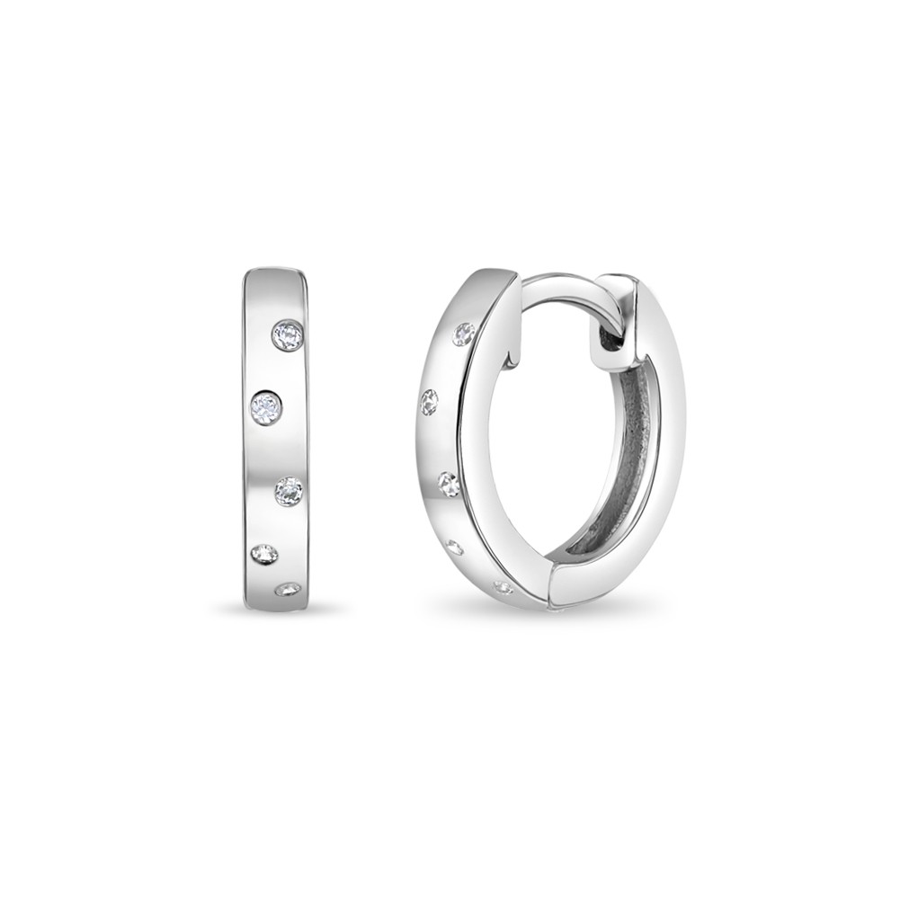 Staggered CZ Gems 9mm Kids / Girls / Child Earrings Hoop - Sterling Silver