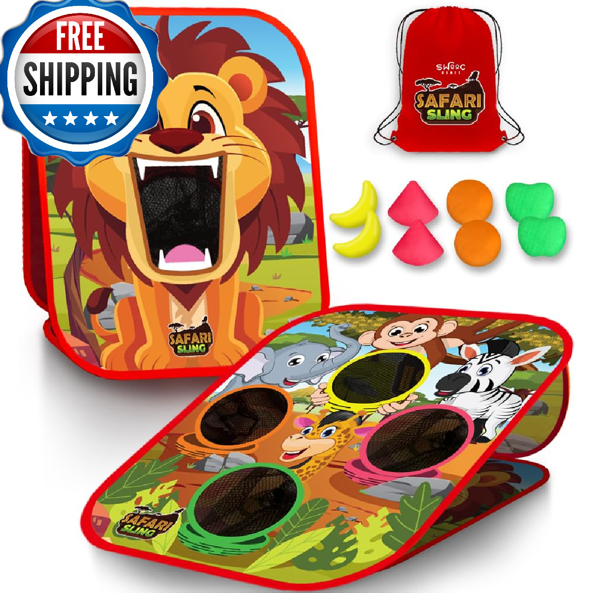 Swooc Games Safari Sling 2-in-1 Bean Bag Toss Game for Kids 5-Second Setup