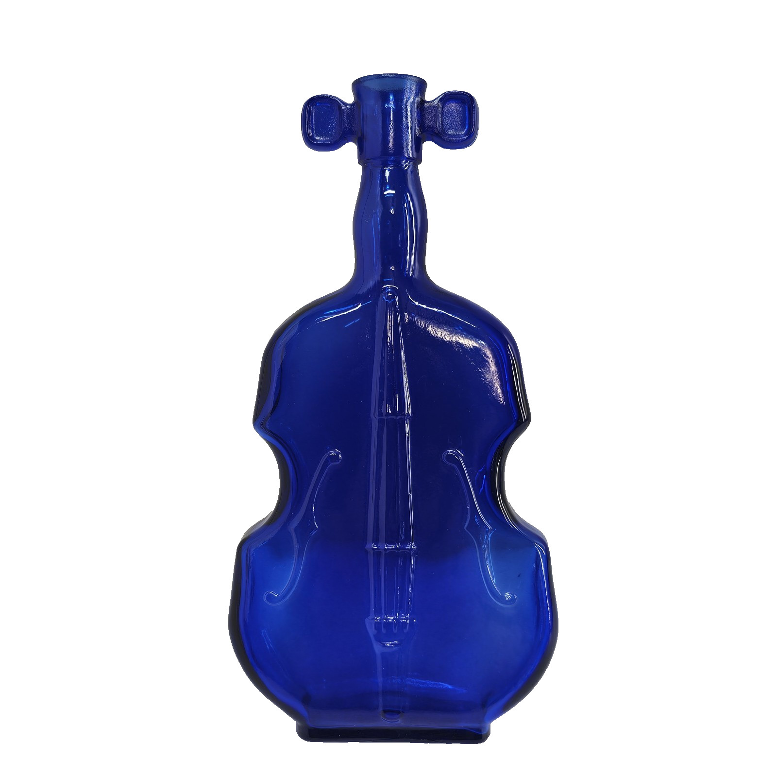 Vintage Cobalt Blue Glass Bass Fiddle Shaped Bottle Decanter No. 7