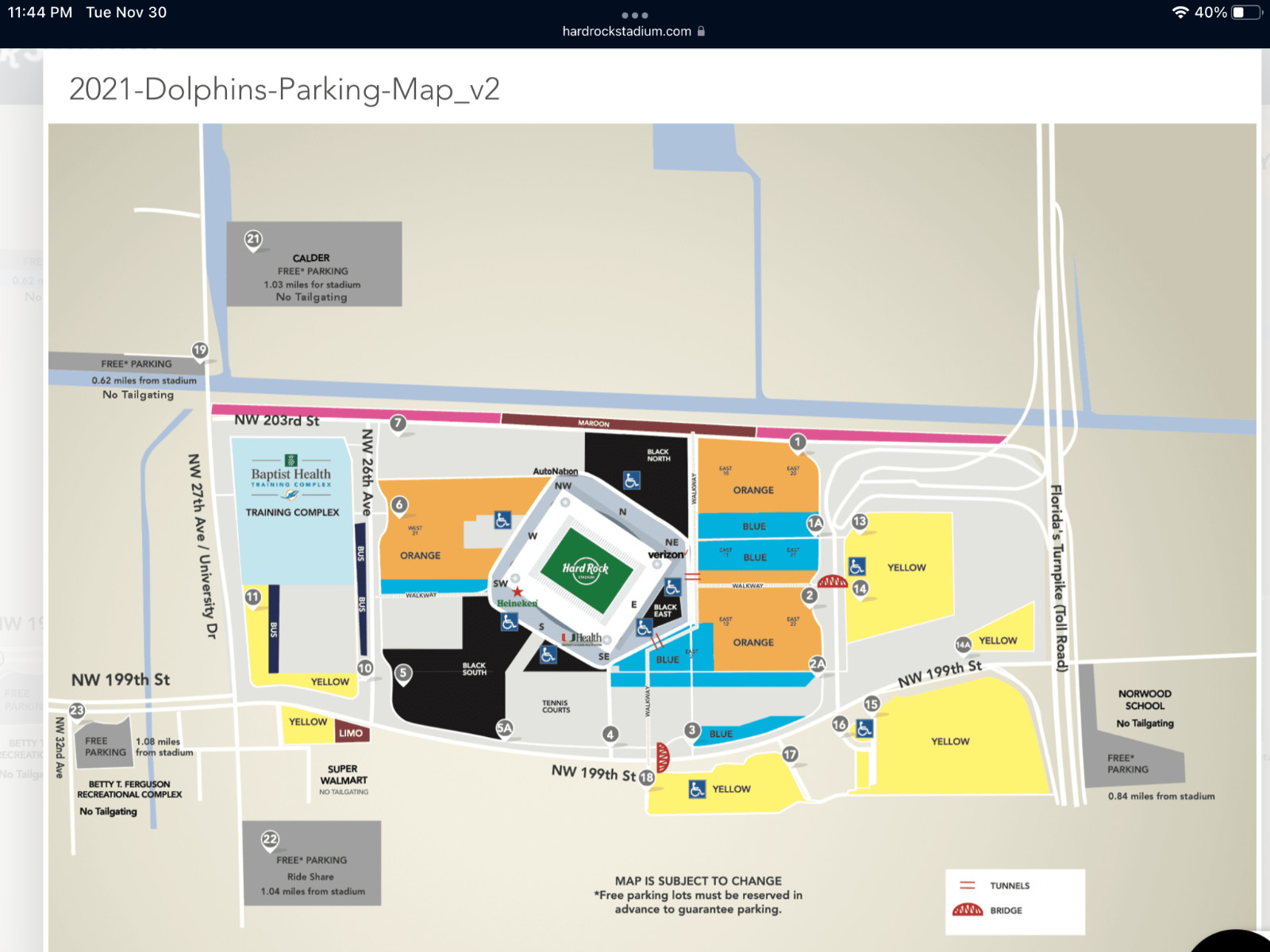1-3 Buffalo Bills vs Dolphins Orange Parking 11/09/25 (Hard Rock Stadium)